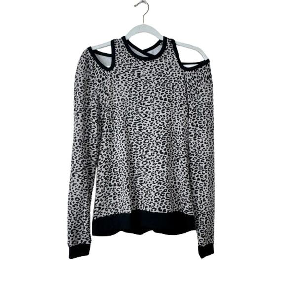 Ink Love and Peace Black White Leopard Cold Shoulder Tops NWT Size Medium - Picture 1 of 8